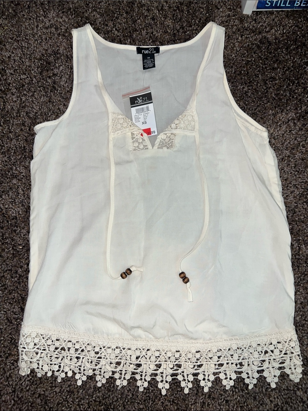 rue21 Cream Crochet-Hem Tie-Front Camisole